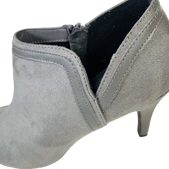 DexFlex Comfort Ankle Bootie Sz 9 Shoes High Heels Gray Suede Pumps Side Zip - Picture 14 of 16